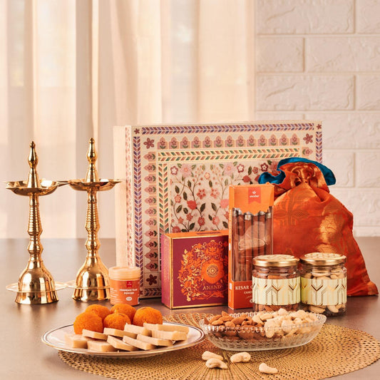 Traditional Diwali Gift Box with Mithai & Dry Fruits
