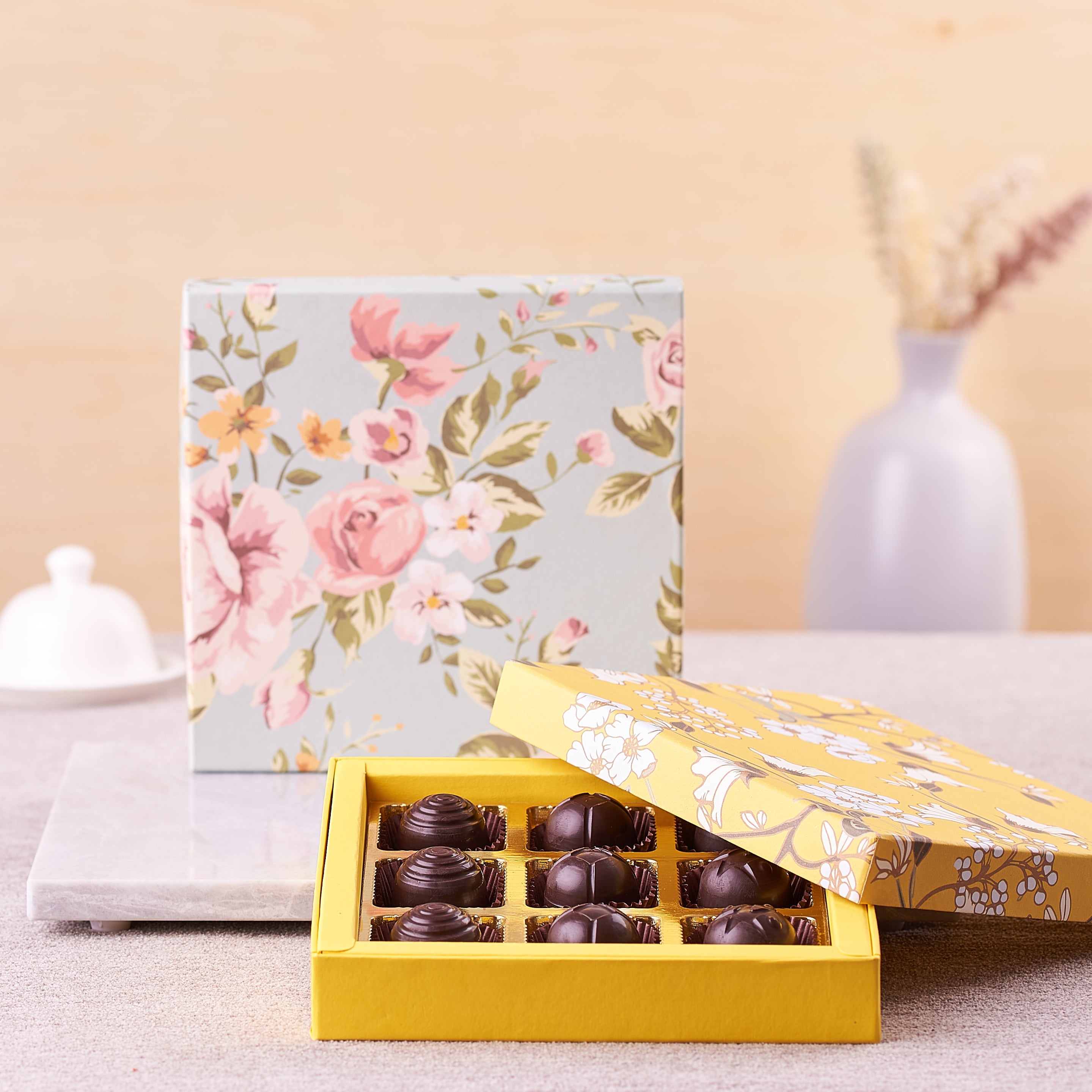 Floral chocolate gift box with assorted chocolates