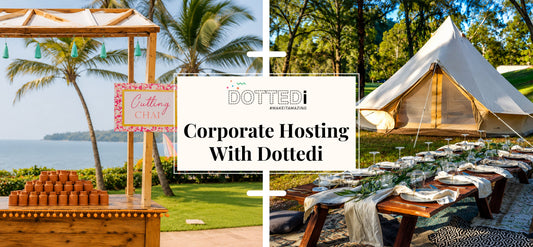 Corporate event setup with luxury furniture rental