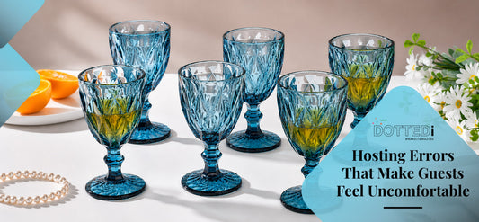 Blue crystal wine glasses for table decor rental