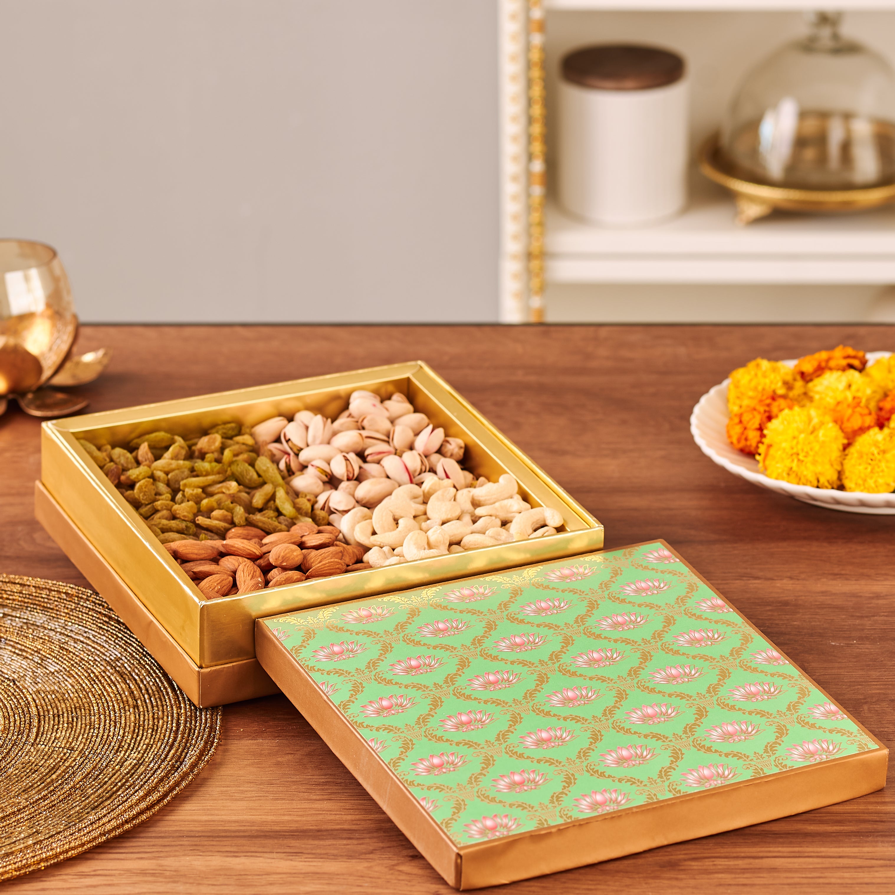 Dottedi Brass Diwali Gift Tray