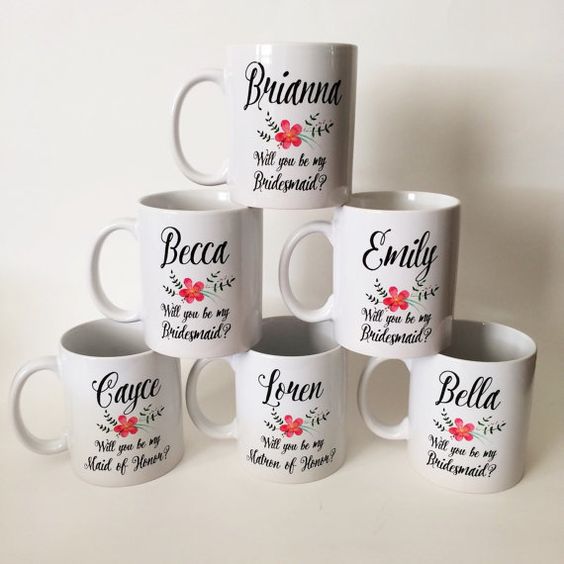 Set of 5 Bridesmaid Mugs