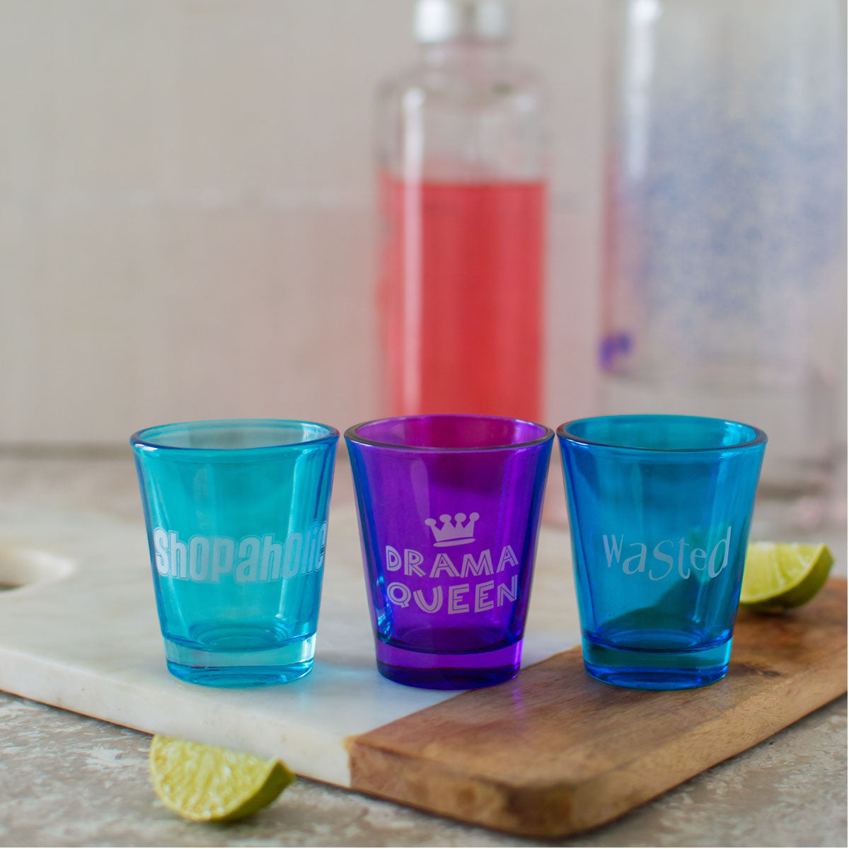 Shot Glasses - Set of 3 (Wasted/Shopaholic/Drama Queen)