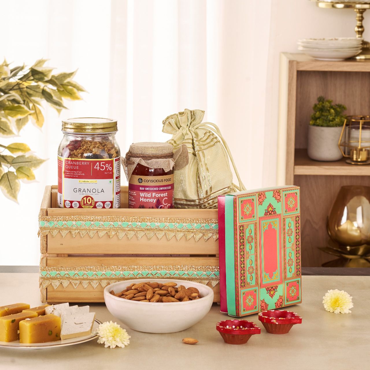 Festive dry fruit and sweets gift hamper box