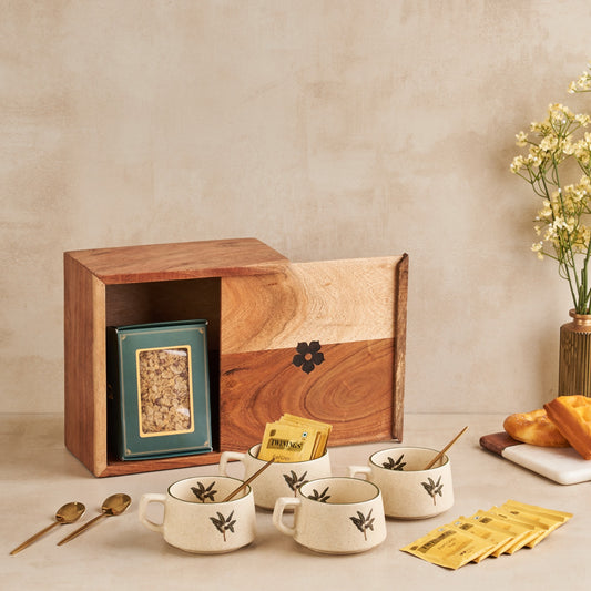 Tea Cups in Wooden Box