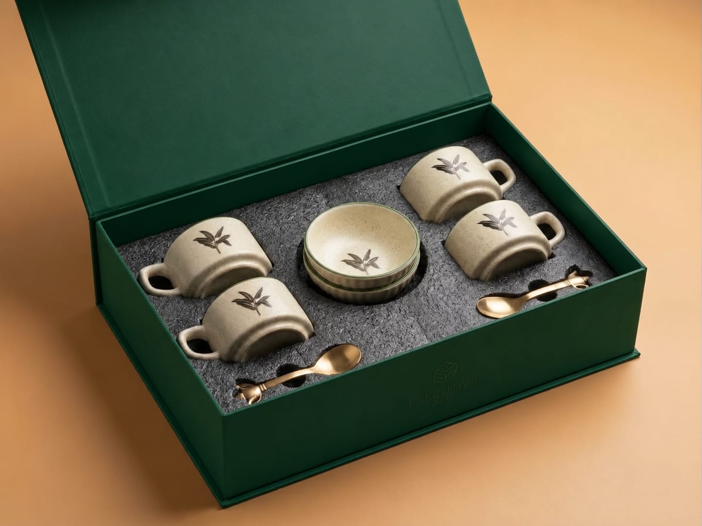 Luxury tea gift set with ceramic cups and spoons