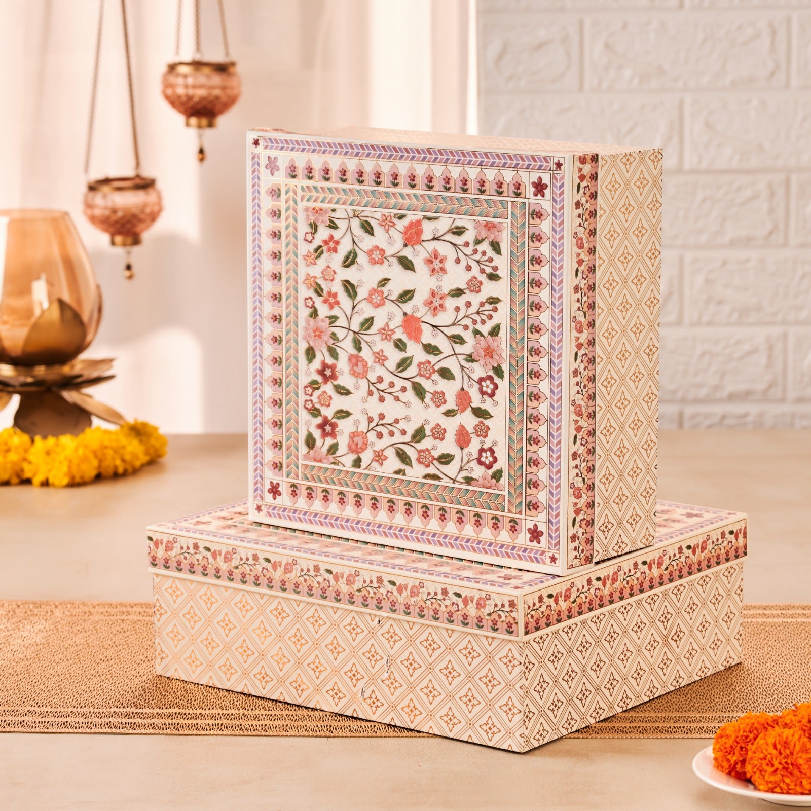 Floral Handcrafted Gold Motif Boxes