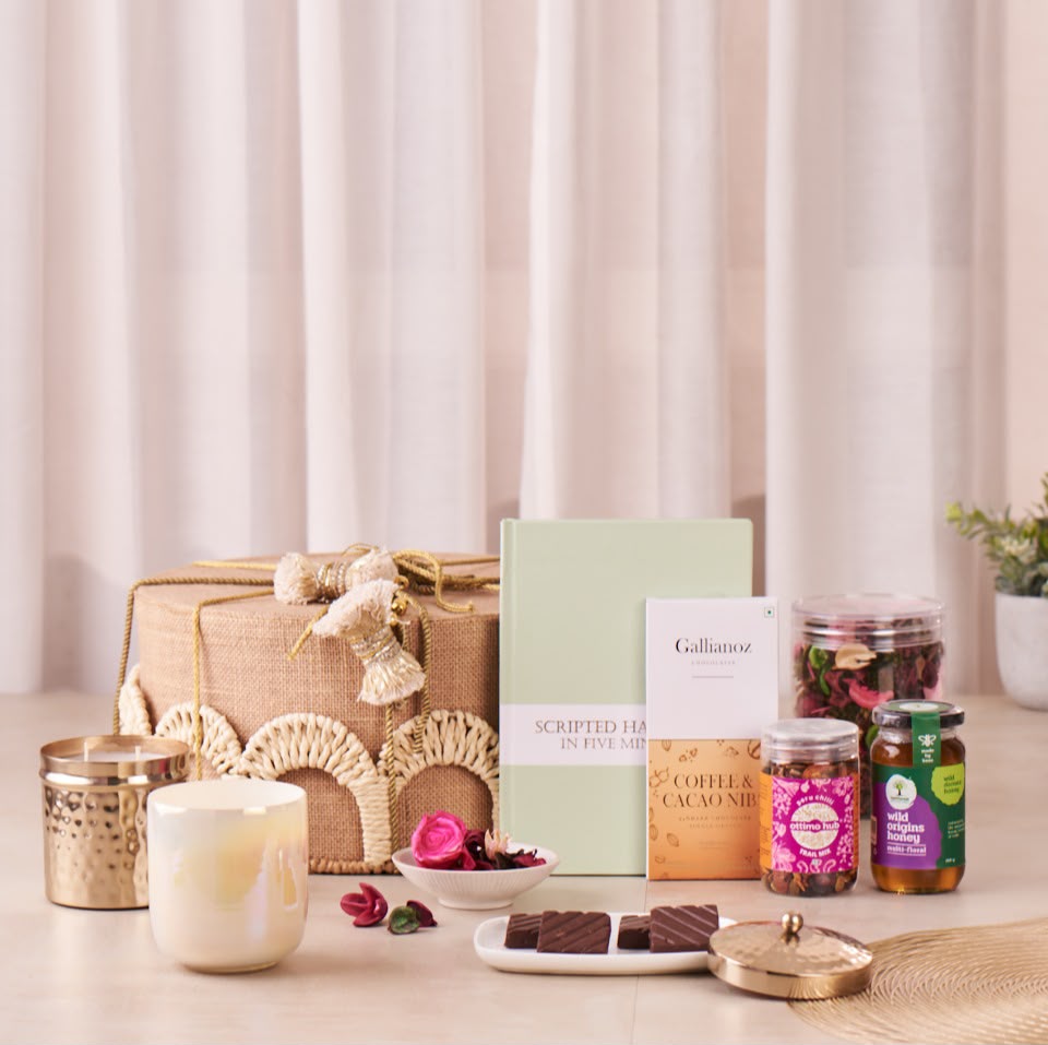 Premium Diwali gift hamper with gratitude journal and chocolates