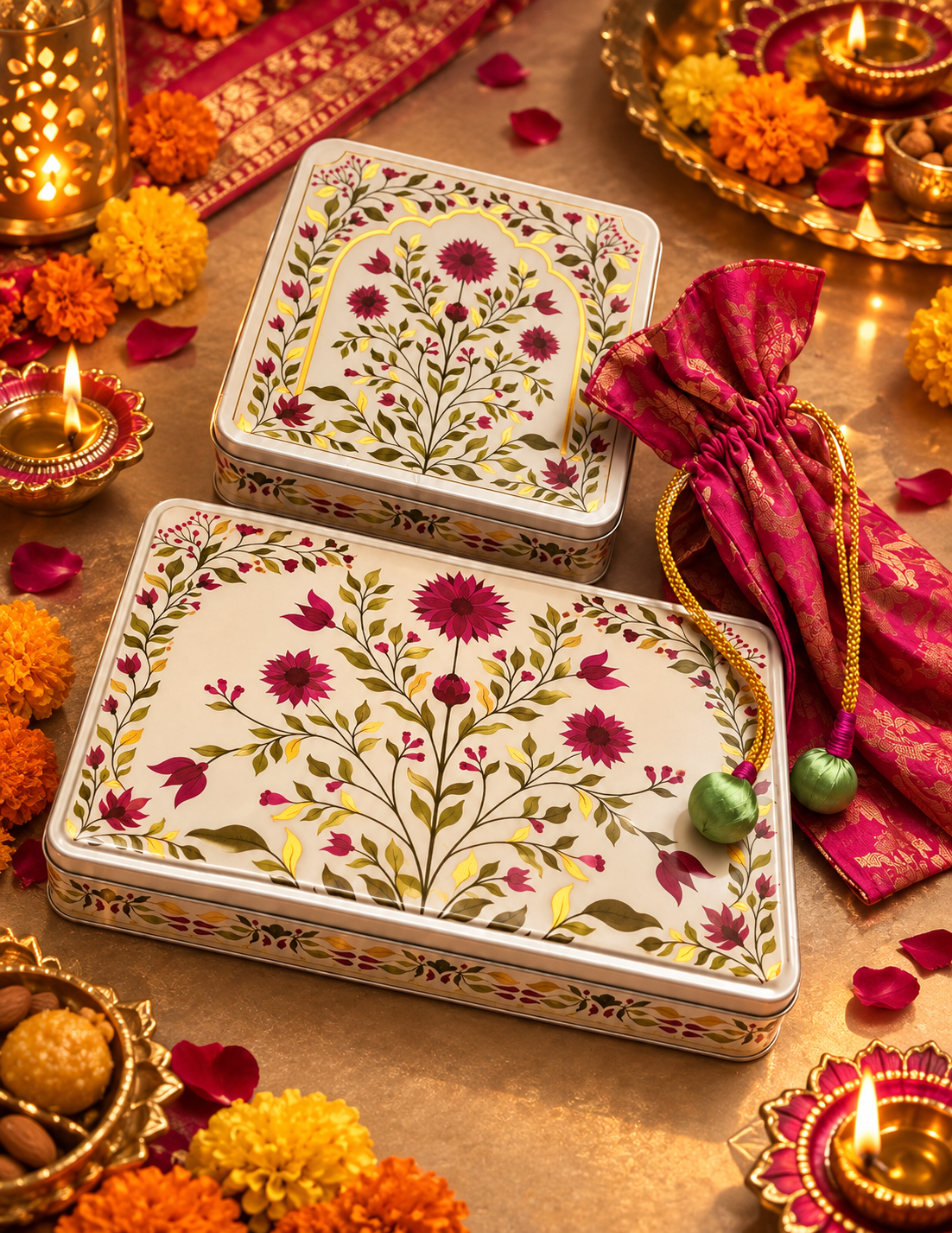 Traditional Diwali gift hamper with diyas