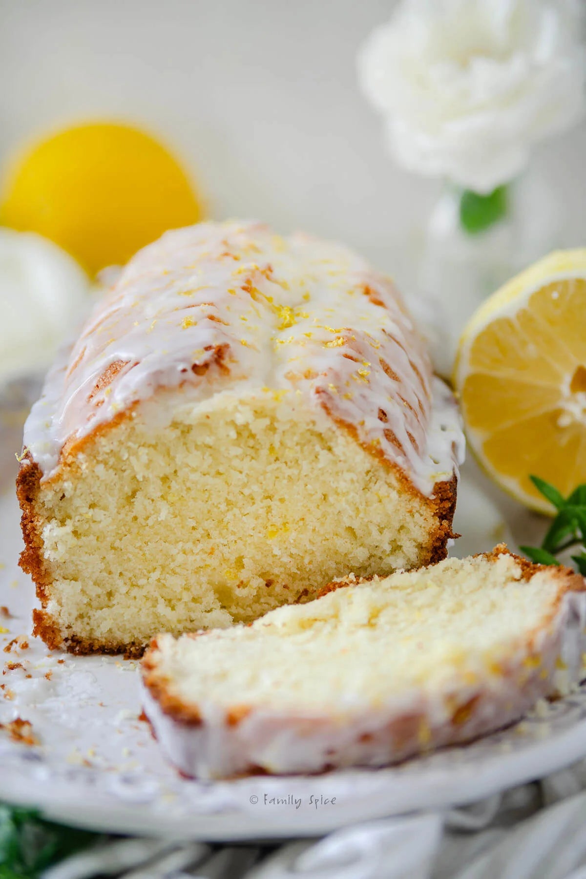 Homemade lemon cake loaf with glaze topping