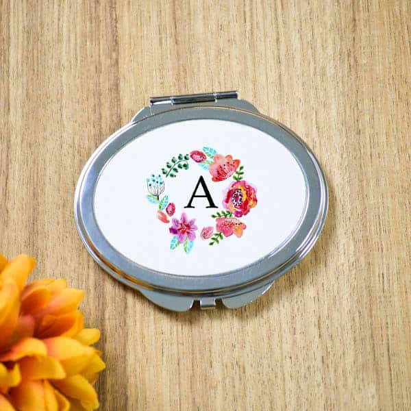 Personalised Pocket Mirror - Japanese Floral with Alphabet